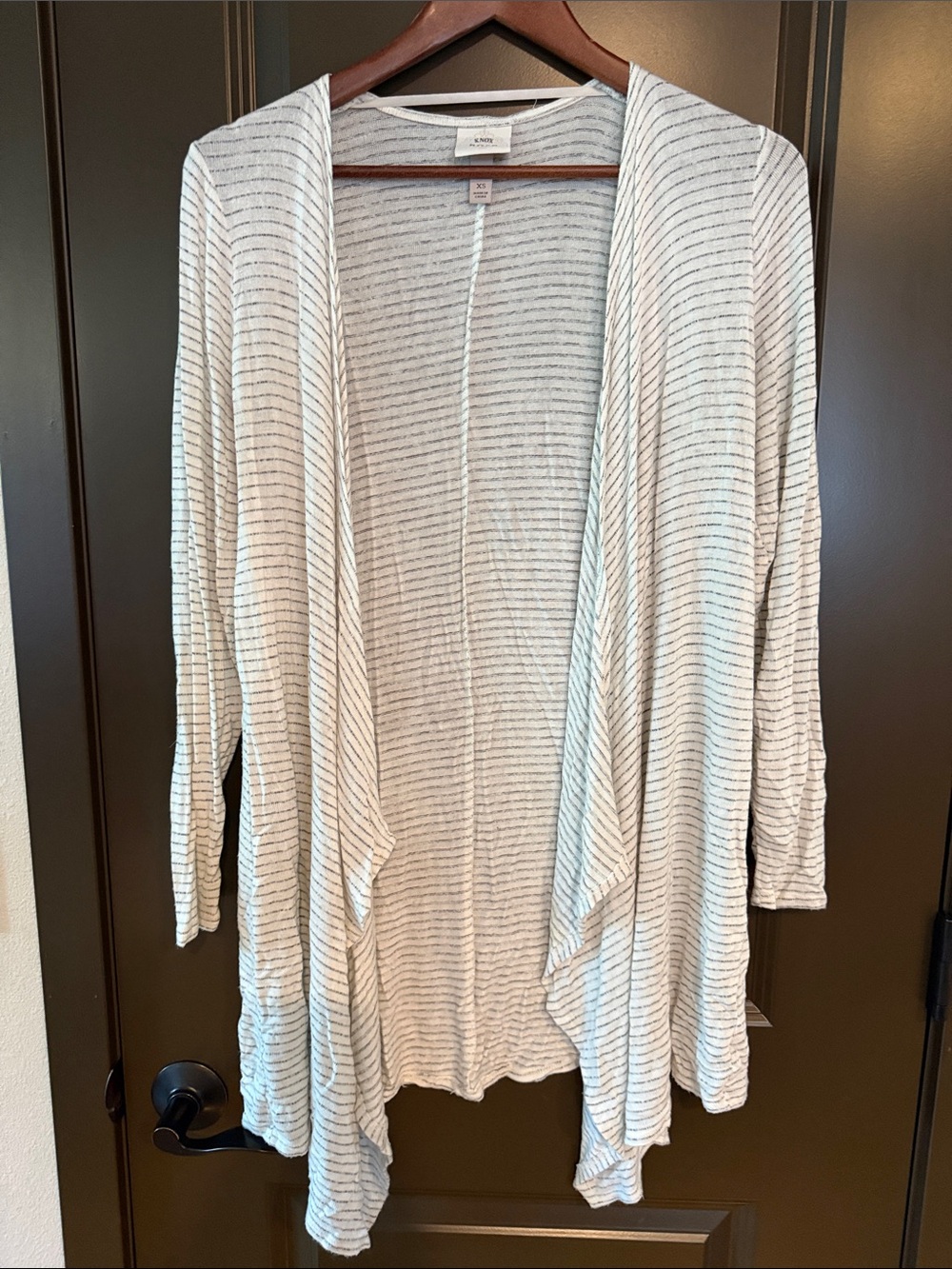Knox Rose Cream and Light Black Striped Open-Front Cardigan